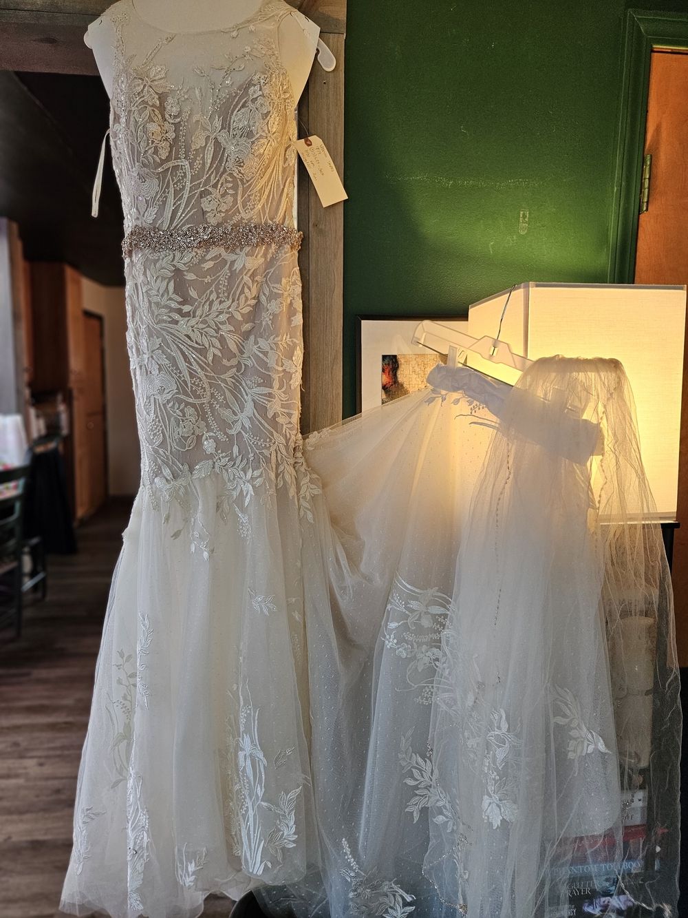 Melissa Sweet Ivory Lace Mermaid Wedding Dress with Beaded Belt